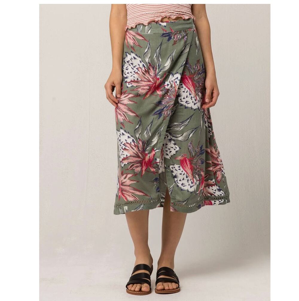 NWT Roxy Endless Valley Wrap Skirt Beachy Tropical Olive Green Surfer XL